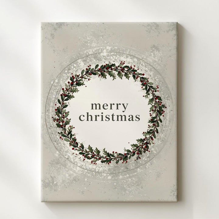 Minimalist Christmas Wreath Canvas – Elegant Greenery with Holiday Greeting - Gifitto