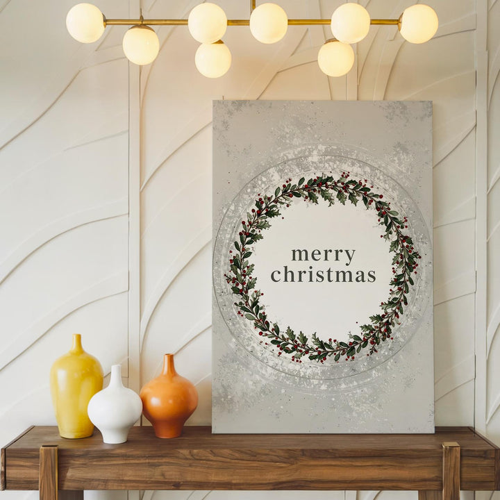 Minimalist Christmas Wreath Canvas – Elegant Greenery with Holiday Greeting - Gifitto
