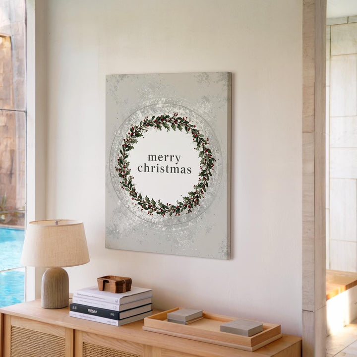 Minimalist Christmas Wreath Canvas – Elegant Greenery with Holiday Greeting - Gifitto