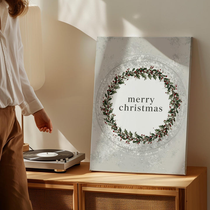 Minimalist Christmas Wreath Canvas – Elegant Greenery with Holiday Greeting - Gifitto