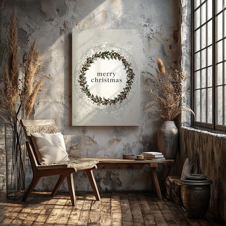 Minimalist Christmas Wreath Canvas – Elegant Greenery with Holiday Greeting - Gifitto