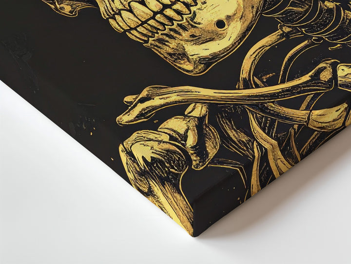Peaceful Bones Canvas – Golden Skeleton with Humorous Rebel Spirit - Gifitto