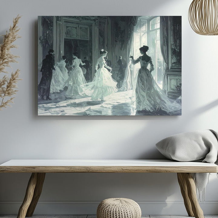 Ghostly Ballroom Canvas – Haunted Victorian Dance in Mirrorlight - Gifitto