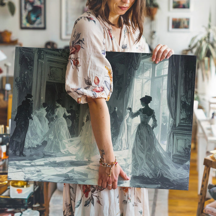 Ghostly Ballroom Canvas – Haunted Victorian Dance in Mirrorlight - Gifitto