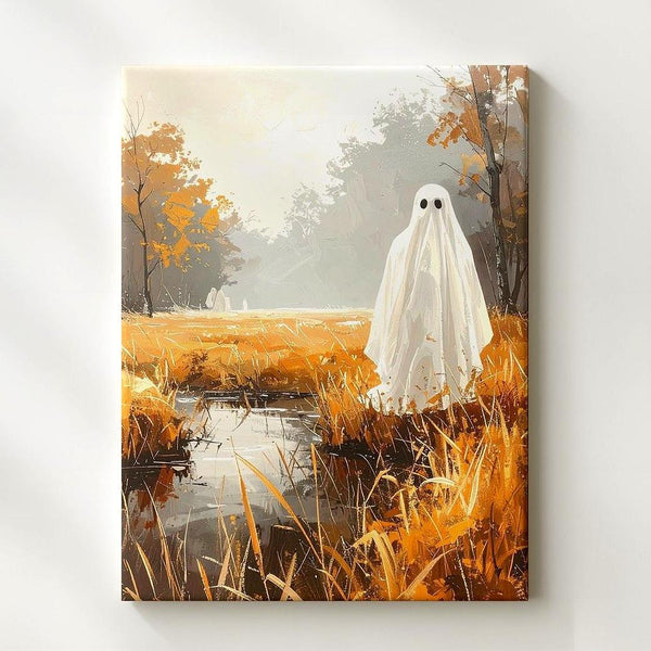 Ghost in Misty Forest Clearing Canvas – Poetic Halloween Wall Art - Gifitto