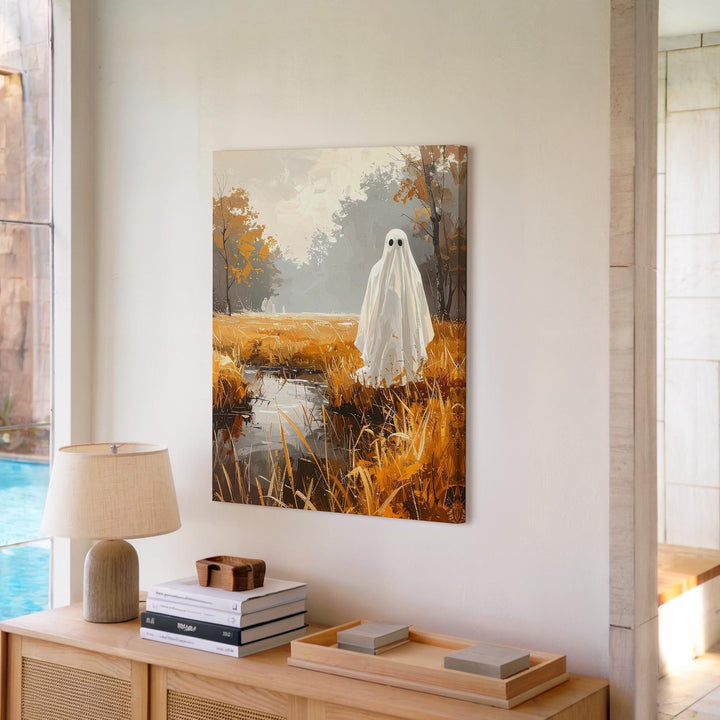 Ghost in Misty Forest Clearing Canvas – Poetic Halloween Wall Art - Gifitto