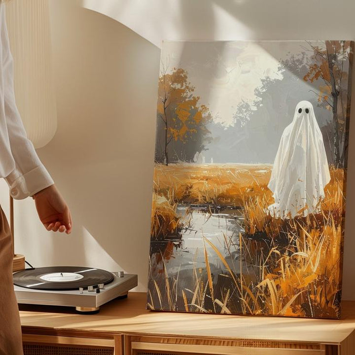 Ghost in Misty Forest Clearing Canvas – Poetic Halloween Wall Art - Gifitto