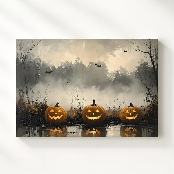 Haunted Pumpkin Reflection Canvas – Dreamlike Halloween Dusk Scene - Gifitto