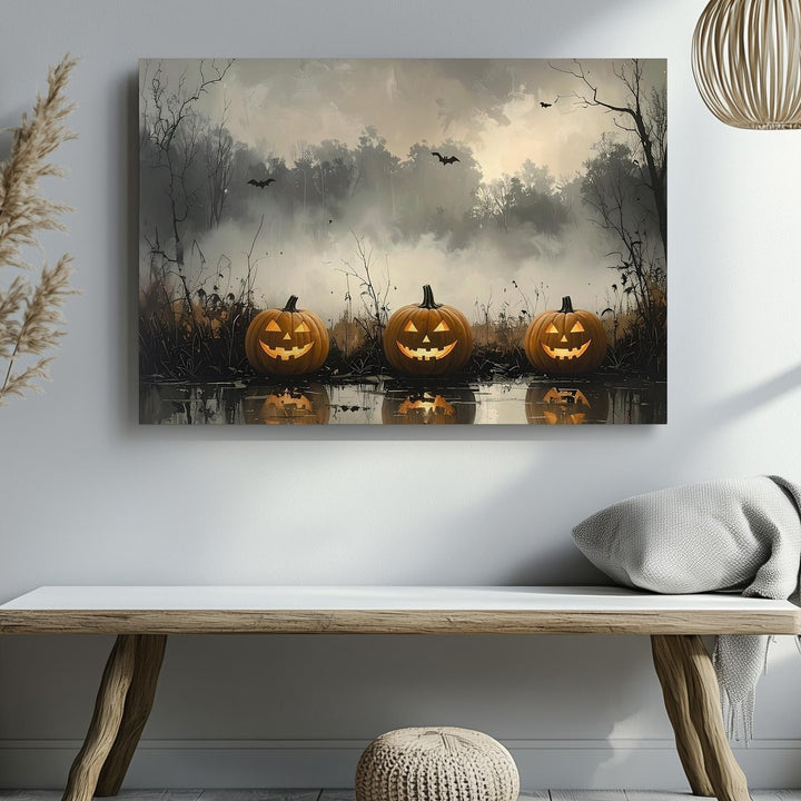 Haunted Pumpkin Reflection Canvas – Dreamlike Halloween Dusk Scene - Gifitto
