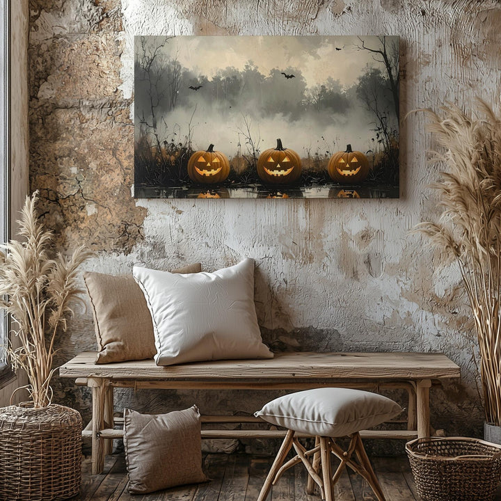 Haunted Pumpkin Reflection Canvas – Dreamlike Halloween Dusk Scene - Gifitto