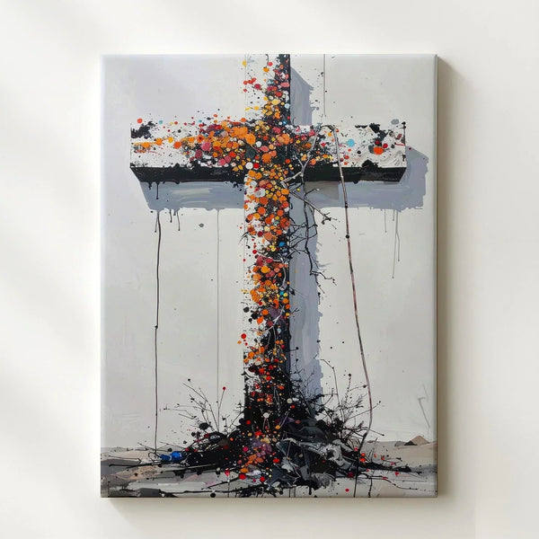 Abstract Color Cross Canvas – Modern Christian Wall Art of Sacrifice and Spiritual Expression - Gifitto