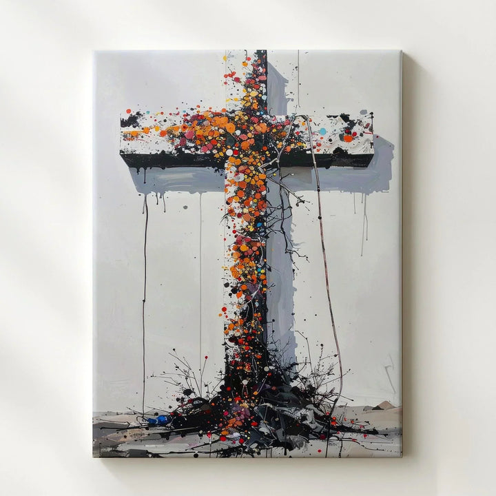 Abstract Color Cross Canvas – Modern Christian Wall Art of Sacrifice and Spiritual Expression - Gifitto