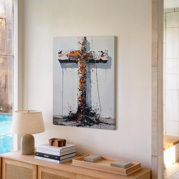 Abstract Color Cross Canvas – Modern Christian Wall Art of Sacrifice and Spiritual Expression - Gifitto