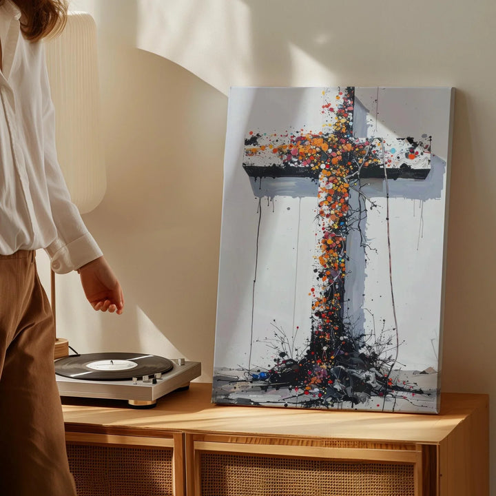 Abstract Color Cross Canvas – Modern Christian Wall Art of Sacrifice and Spiritual Expression - Gifitto