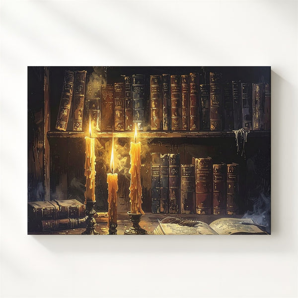 Arcane Library Corner Canvas – Moody Candlelit Sorcery Wall Art - Gifitto