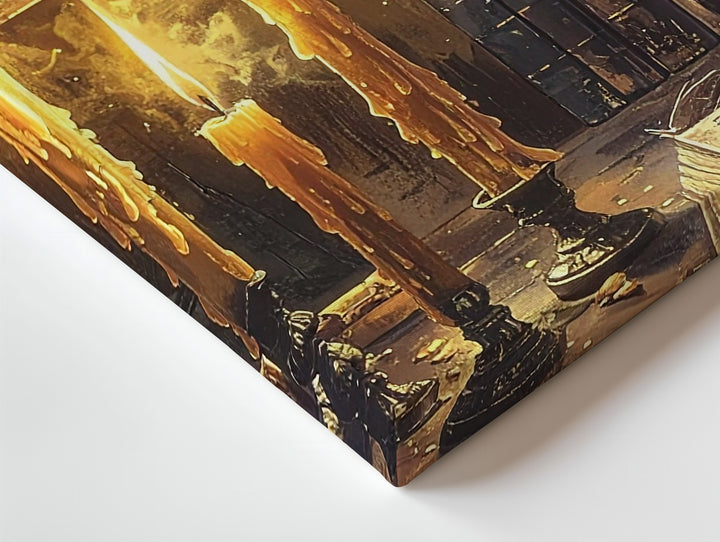 Arcane Library Corner Canvas – Moody Candlelit Sorcery Wall Art - Gifitto
