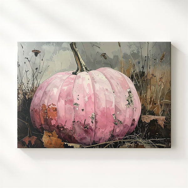 Fading Autumn Pumpkin Canvas – Pale Pink Gourd in Desaturated Field - Gifitto