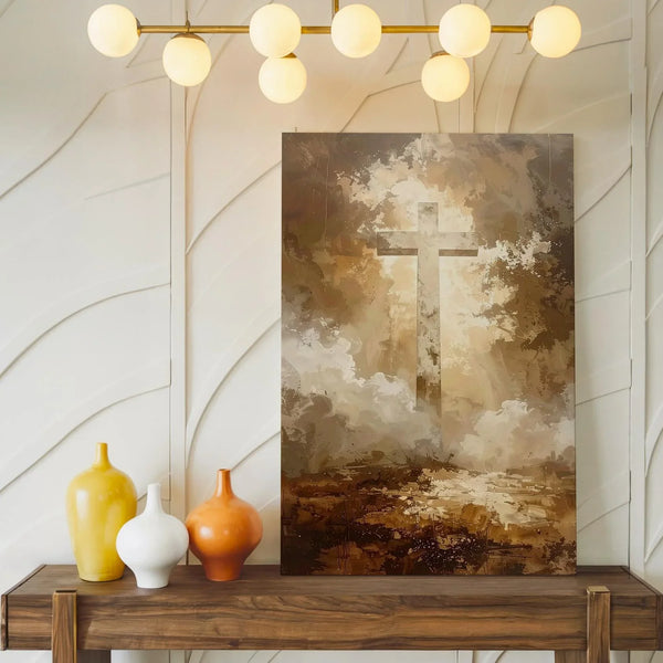 Mystical Faded Cross Canvas – Ethereal Christian Wall Art of Divine Presence and Spiritual Mystery - Gifitto
