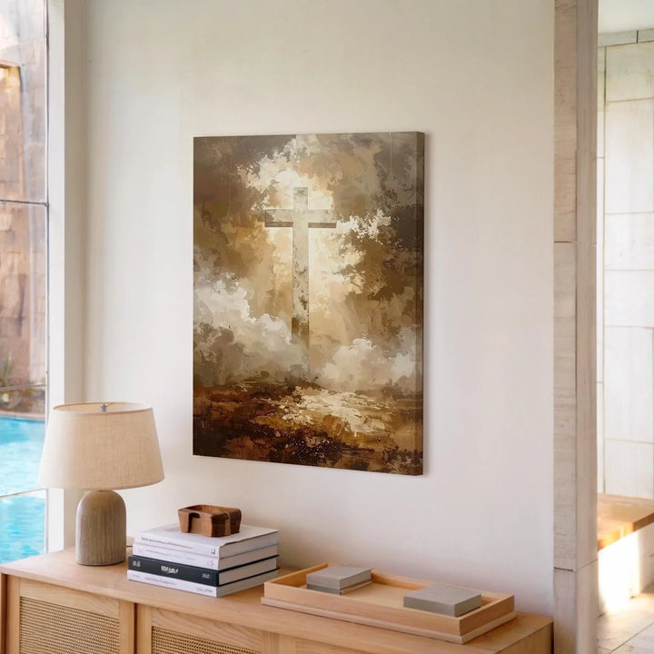 Mystical Faded Cross Canvas – Ethereal Christian Wall Art of Divine Presence and Spiritual Mystery - Gifitto