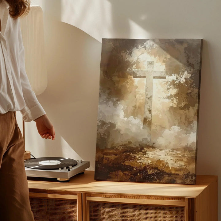 Mystical Faded Cross Canvas – Ethereal Christian Wall Art of Divine Presence and Spiritual Mystery - Gifitto