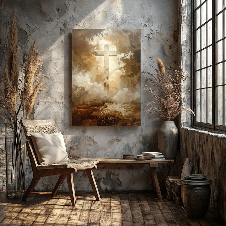 Mystical Faded Cross Canvas – Ethereal Christian Wall Art of Divine Presence and Spiritual Mystery - Gifitto