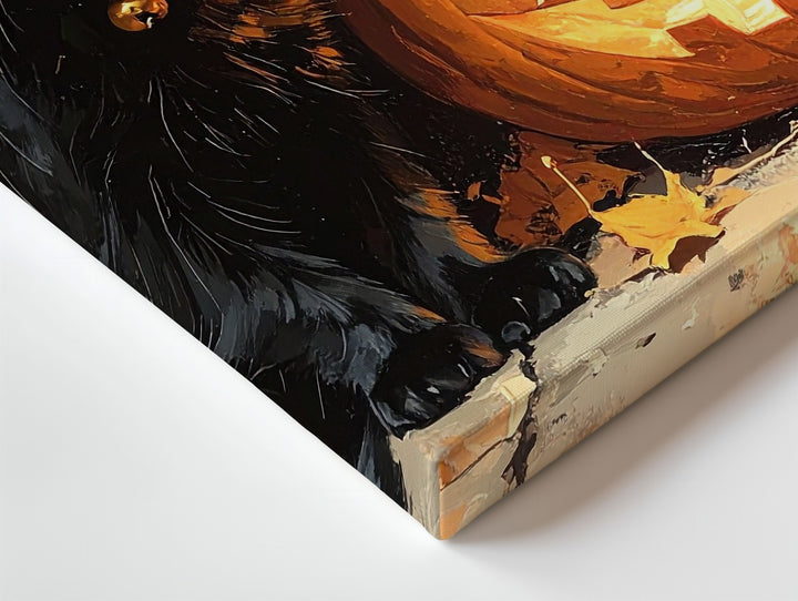 Black Cat & Glowing Pumpkin Canvas – Symmetrical Halloween Charm Wall Art - Gifitto