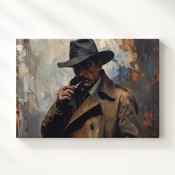 Noir Detective Canvas – Haunted Cityscape with Cigarette & Fog - Gifitto