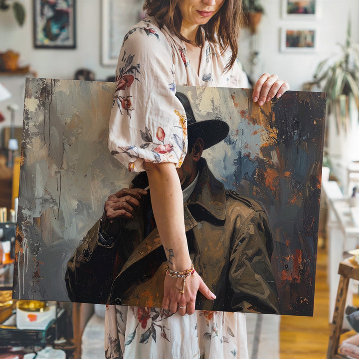 Noir Detective Canvas – Haunted Cityscape with Cigarette & Fog - Gifitto