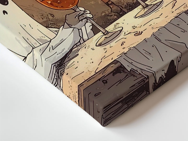 Ghost Wine Toast Canvas – Minimalist Vintage Halloween Romance Art - Gifitto