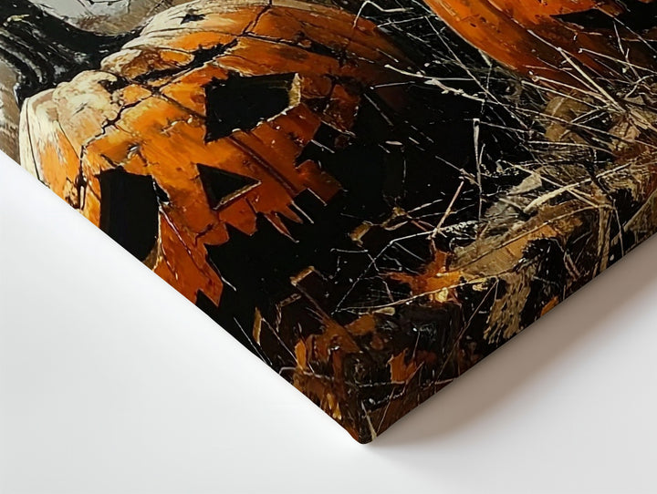 Haunted Harvest Pumpkin Canvas – Sinister Jack-o'-Lanterns in Foggy Field - Gifitto
