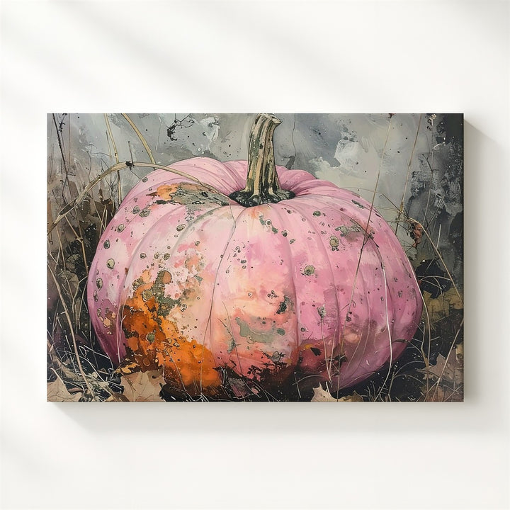 Moonlit Decay Pumpkin Canvas – Pale Pink Gourd in Autumn Fade - Gifitto