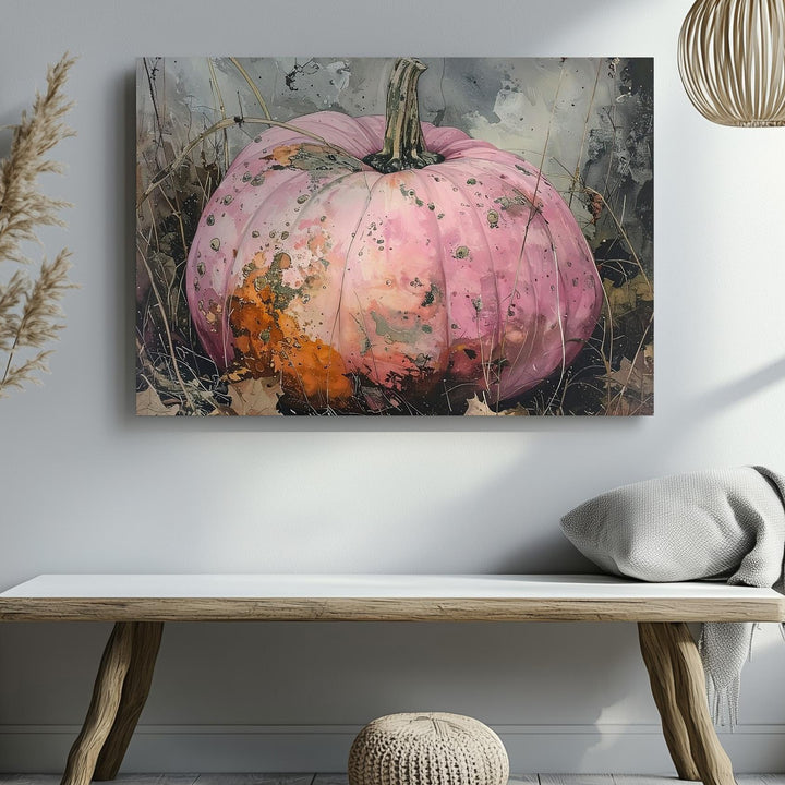 Moonlit Decay Pumpkin Canvas – Pale Pink Gourd in Autumn Fade - Gifitto