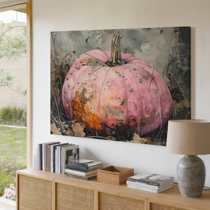 Moonlit Decay Pumpkin Canvas – Pale Pink Gourd in Autumn Fade - Gifitto