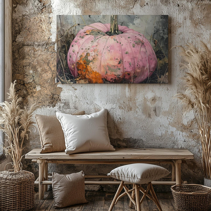 Moonlit Decay Pumpkin Canvas – Pale Pink Gourd in Autumn Fade - Gifitto