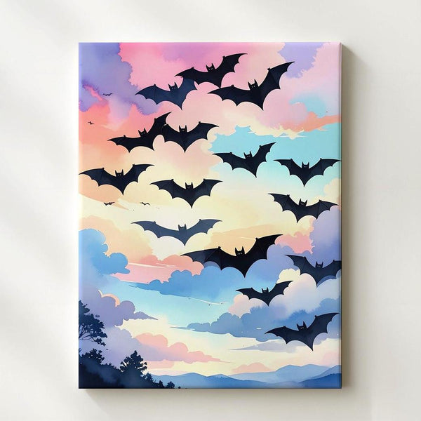 Bats in a Pastel Sky Canvas – Elegant Minimal Halloween Wall Art - Gifitto