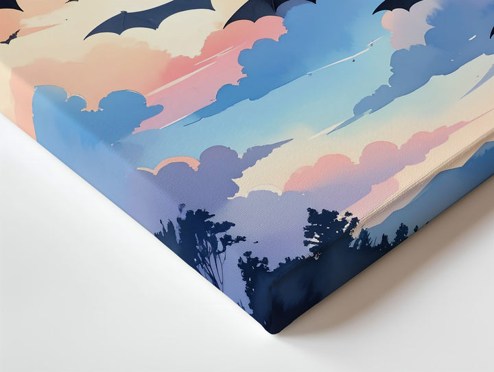 Bats in a Pastel Sky Canvas – Elegant Minimal Halloween Wall Art - Gifitto
