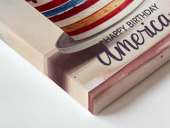 Happy Birthday America Canvas – Patriotic Cake with Stars & Dripping Icing - Gifitto