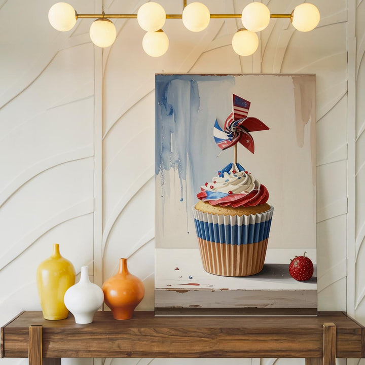 Patriotic Cupcake Canvas – Red, White & Blue Frosting with Pinwheel Topper - Gifitto