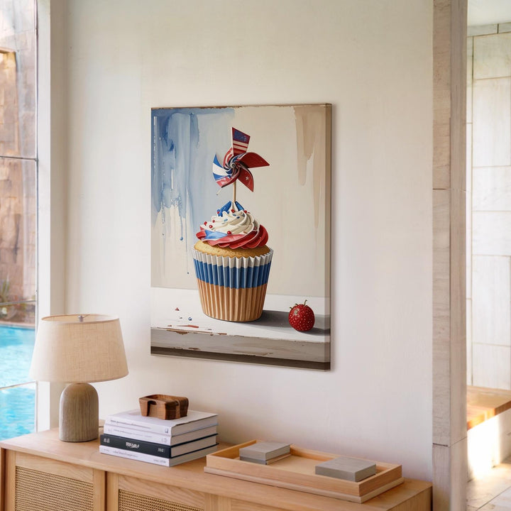Patriotic Cupcake Canvas – Red, White & Blue Frosting with Pinwheel Topper - Gifitto