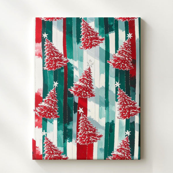 Red Christmas Tree Pattern Canvas – Bold Festive Striped Holiday Wall Art - Gifitto