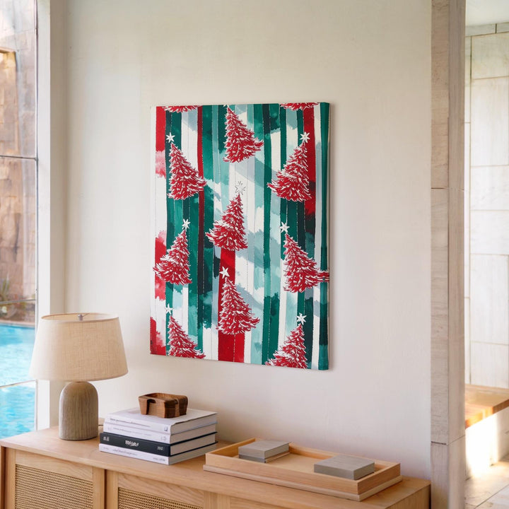 Red Christmas Tree Pattern Canvas – Bold Festive Striped Holiday Wall Art - Gifitto