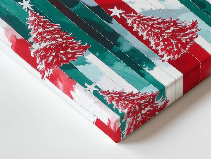 Red Christmas Tree Pattern Canvas – Bold Festive Striped Holiday Wall Art - Gifitto