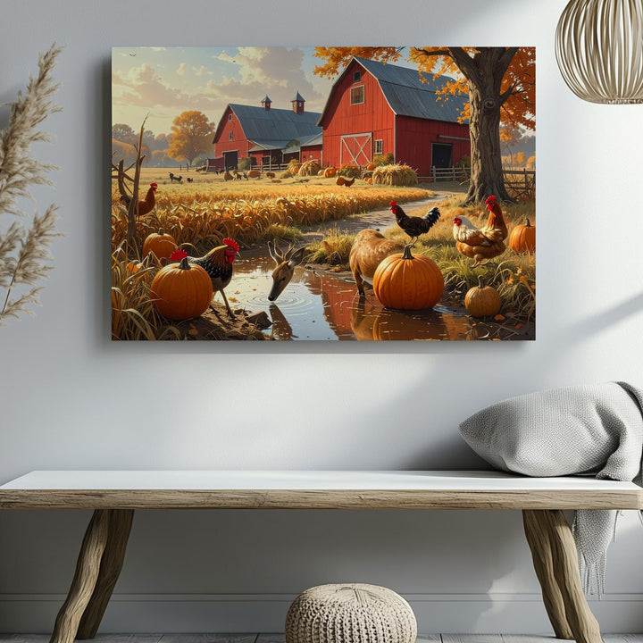 Golden Hour Farmstead Canvas – Peaceful Autumn Harvest & Animal Scene - Gifitto