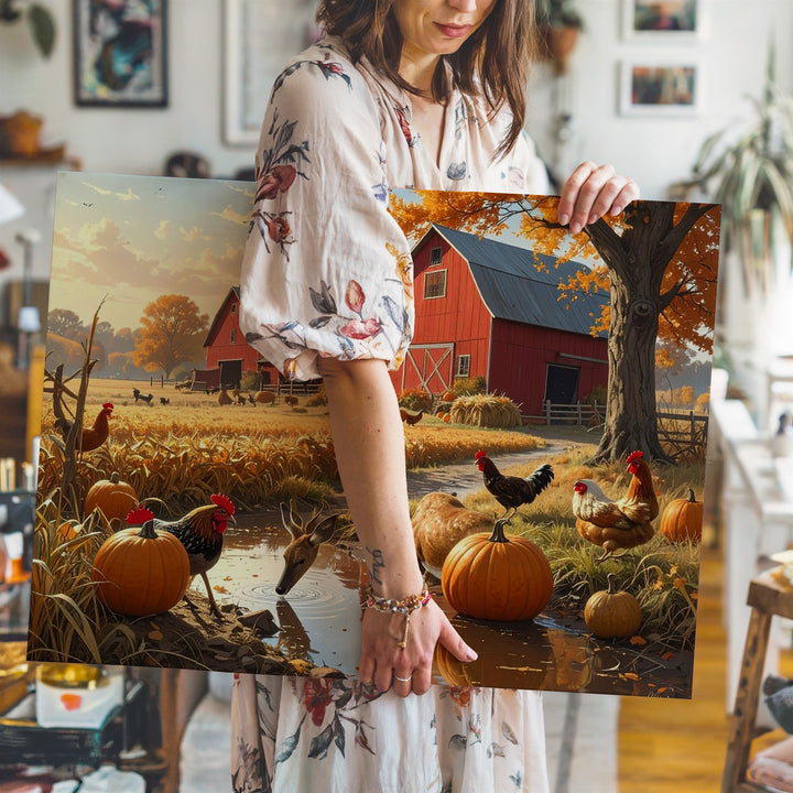 Golden Hour Farmstead Canvas – Peaceful Autumn Harvest & Animal Scene - Gifitto