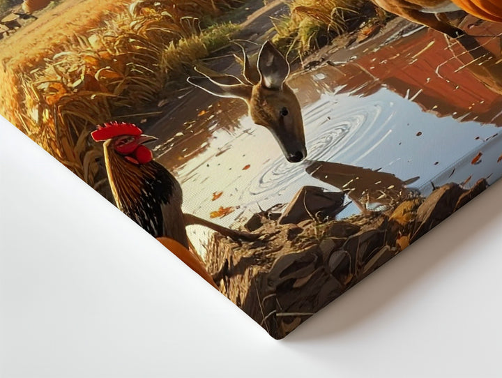 Golden Hour Farmstead Canvas – Peaceful Autumn Harvest & Animal Scene - Gifitto