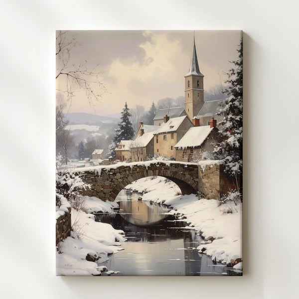 Peaceful Christmas Village Canvas – Traditional Snowy Holiday Town Wall Art - Gifitto
