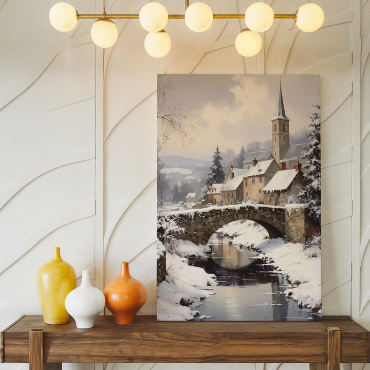 Peaceful Christmas Village Canvas – Traditional Snowy Holiday Town Wall Art - Gifitto