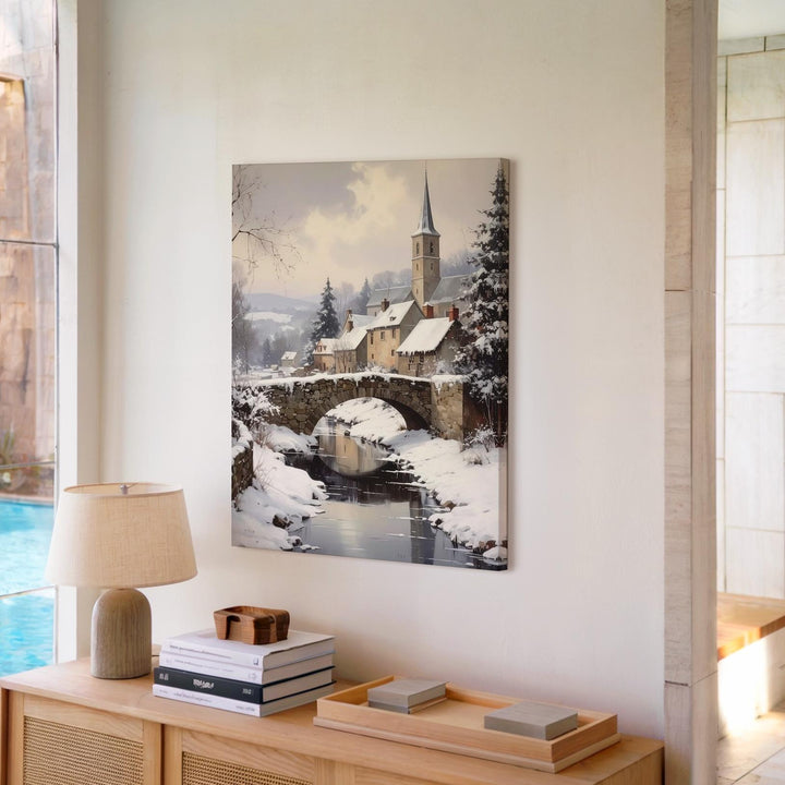 Peaceful Christmas Village Canvas – Traditional Snowy Holiday Town Wall Art - Gifitto