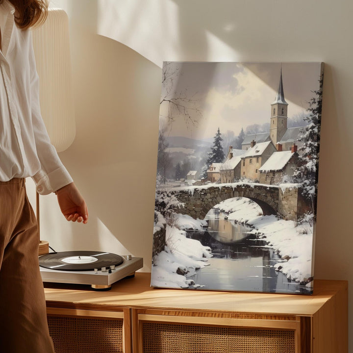 Peaceful Christmas Village Canvas – Traditional Snowy Holiday Town Wall Art - Gifitto