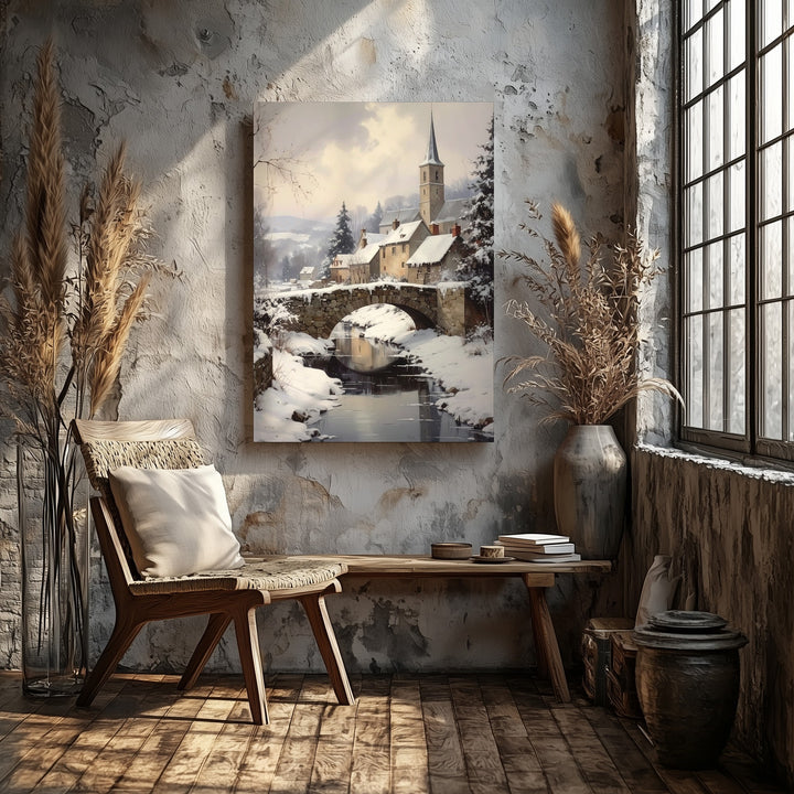 Peaceful Christmas Village Canvas – Traditional Snowy Holiday Town Wall Art - Gifitto